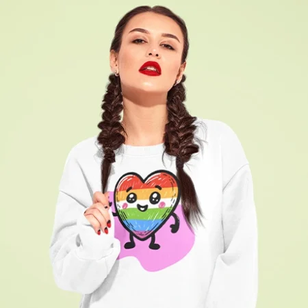 Pride Collection 2024: Heart Rainbow Logo Sweatshirt White Unisex
