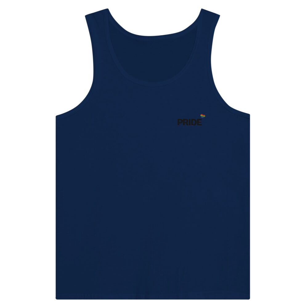 Black-on-Black Pride Text Embroidered Tank Top. Navy