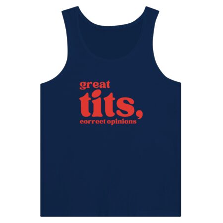 Woman Minimalist Quote Tank Top: Great Tits, Correct Opinions. Navy