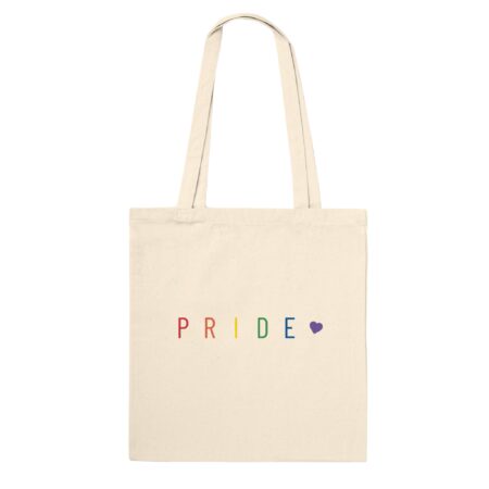Pride Text And Heart Rainbow Tote Bag. Natural