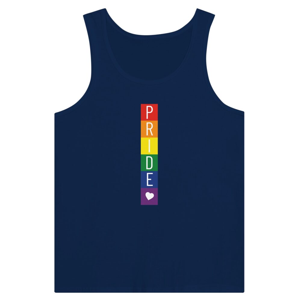 Rainbow Blocks Pride & Heart Tank Top. Navy