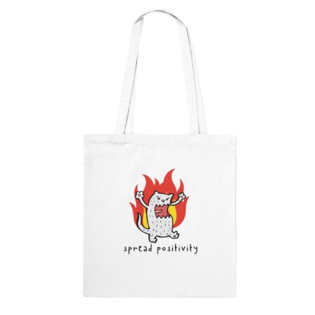 Spread Positivity Angry Cat Tote Bag. White
