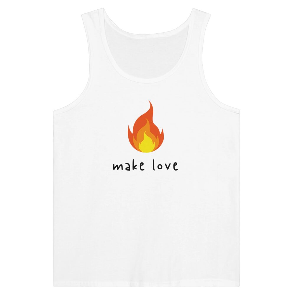 Make Love Tank Top with Flame Print. White