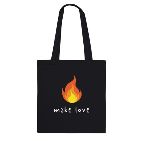 Make Love Tote Bag with Flame Print. Black