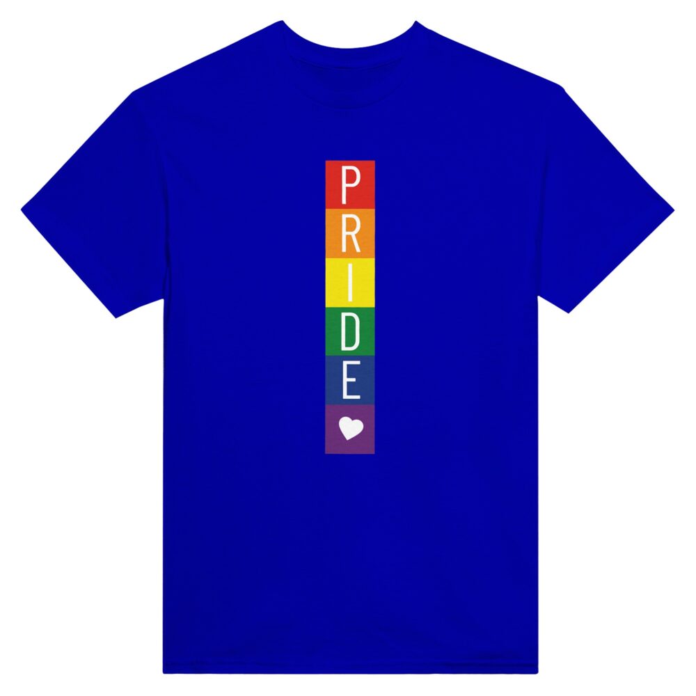 Rainbow Blocks Pride & Heart T-shirt. Blue