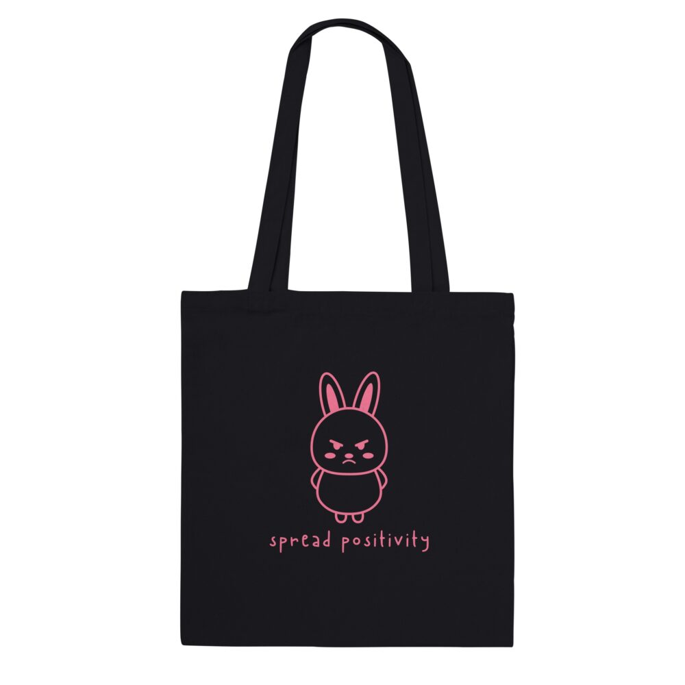 Spread Positivity Angry Bunny Tote Bag. Black