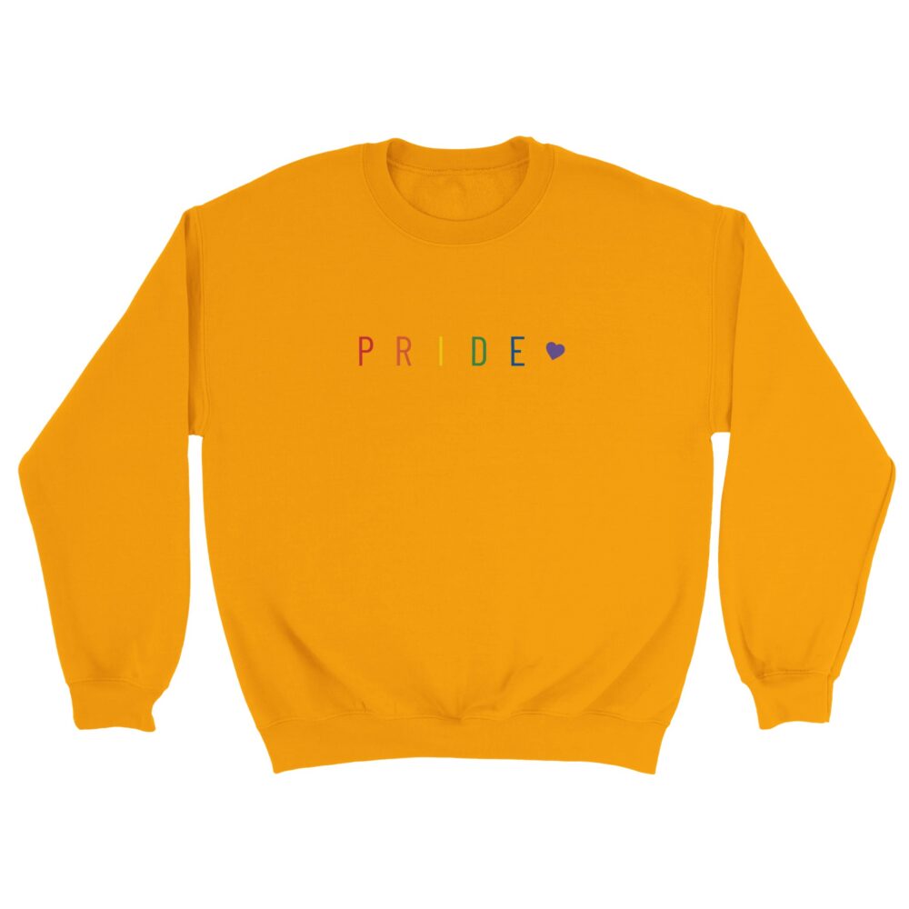 Pride Text And Heart Rainbow Sweatshirt. Yellow
