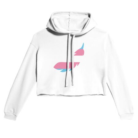 Trans Pride Cropped Hoodie A Feather Print. White