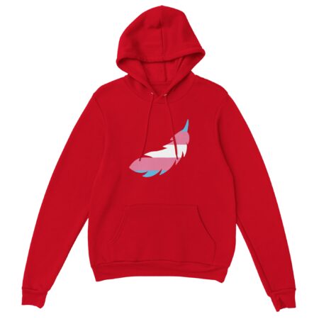 Trans Pride Hoodie A Feather Print. Red