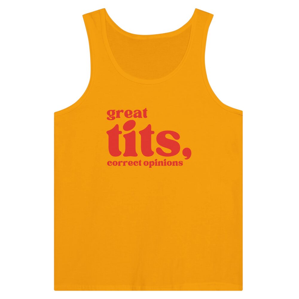 Woman Minimalist Quote Tank Top: Great Tits, Correct Opinions. Yellow