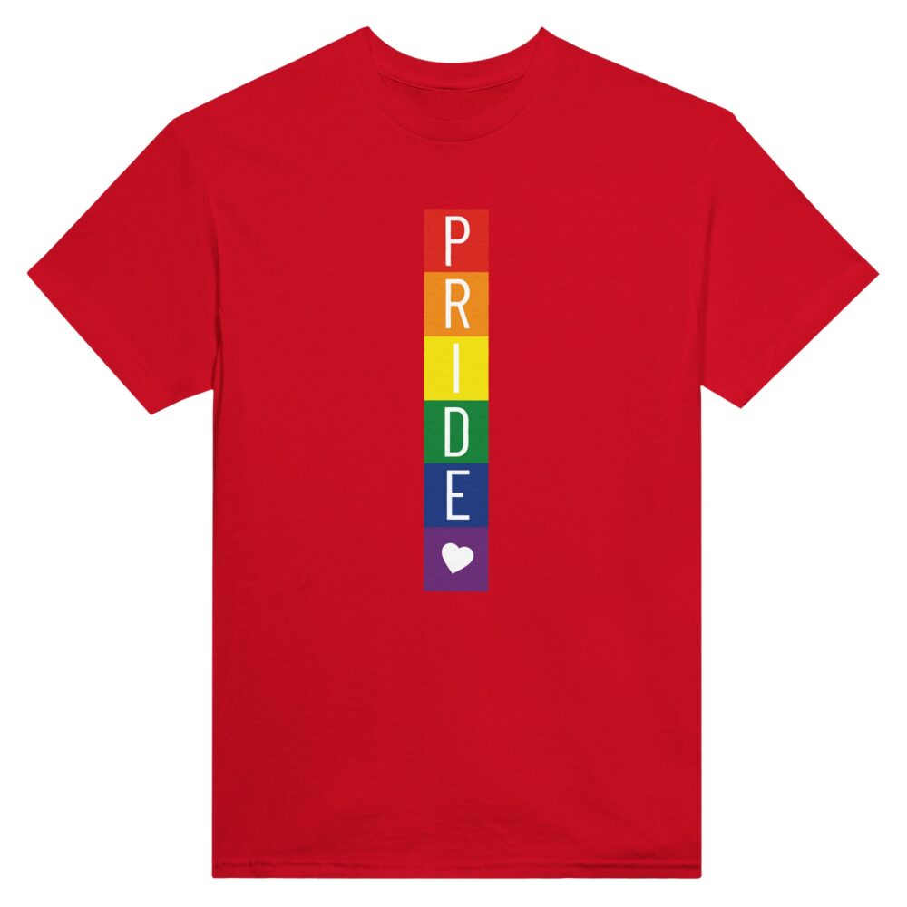 Rainbow Blocks Pride & Heart T-shirt. Red