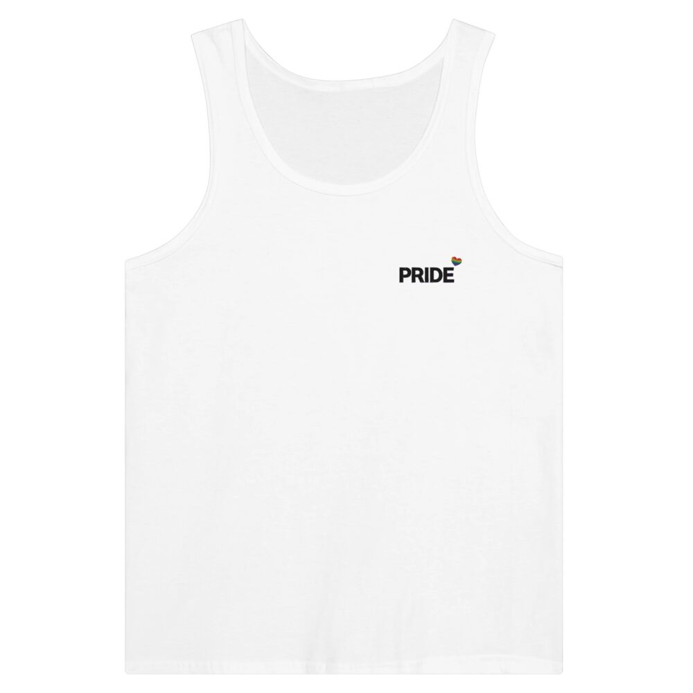Black-on-Black Pride Text Embroidered Tank Top. White