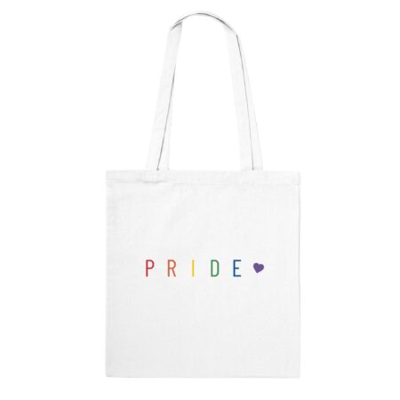 Pride Text And Heart Rainbow Tote Bag. White