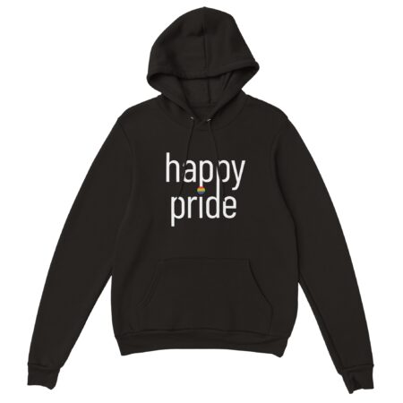 Happy Pride Slogan Hoodie. Black
