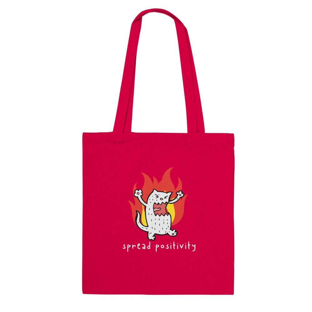 Spread Positivity Angry Cat Tote Bag. Red