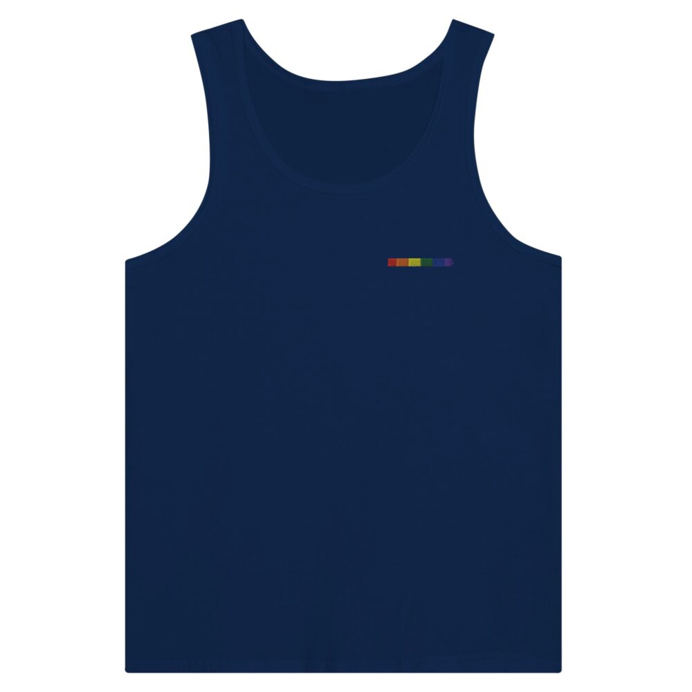 Rainbow Colors Embroidered Tank Top. Navy