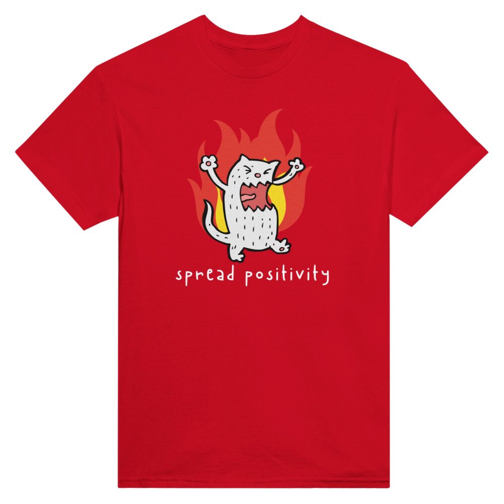 Spread Positivity Angry Cat Tee. Red