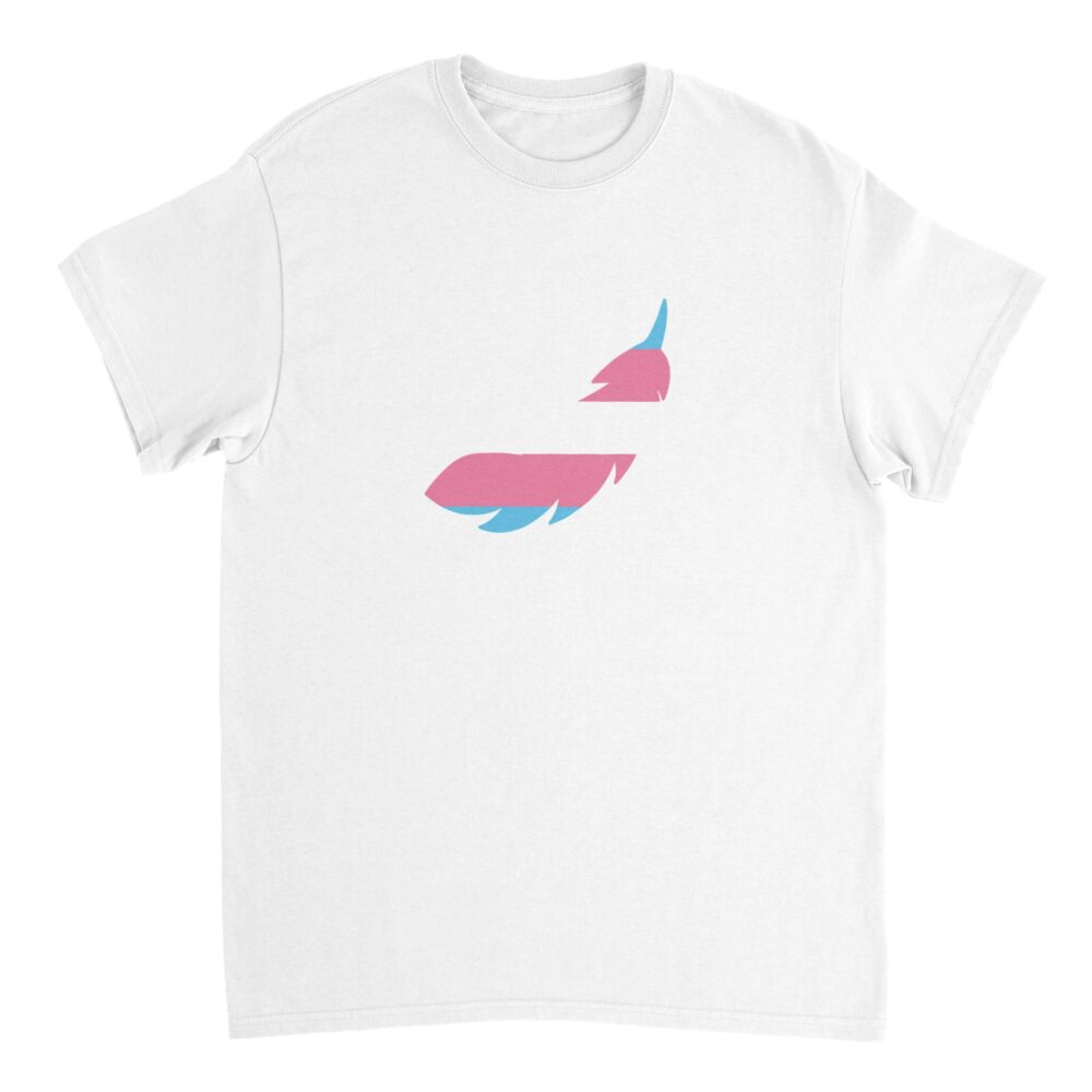 Trans Pride T-shirt with A Feather Print. White