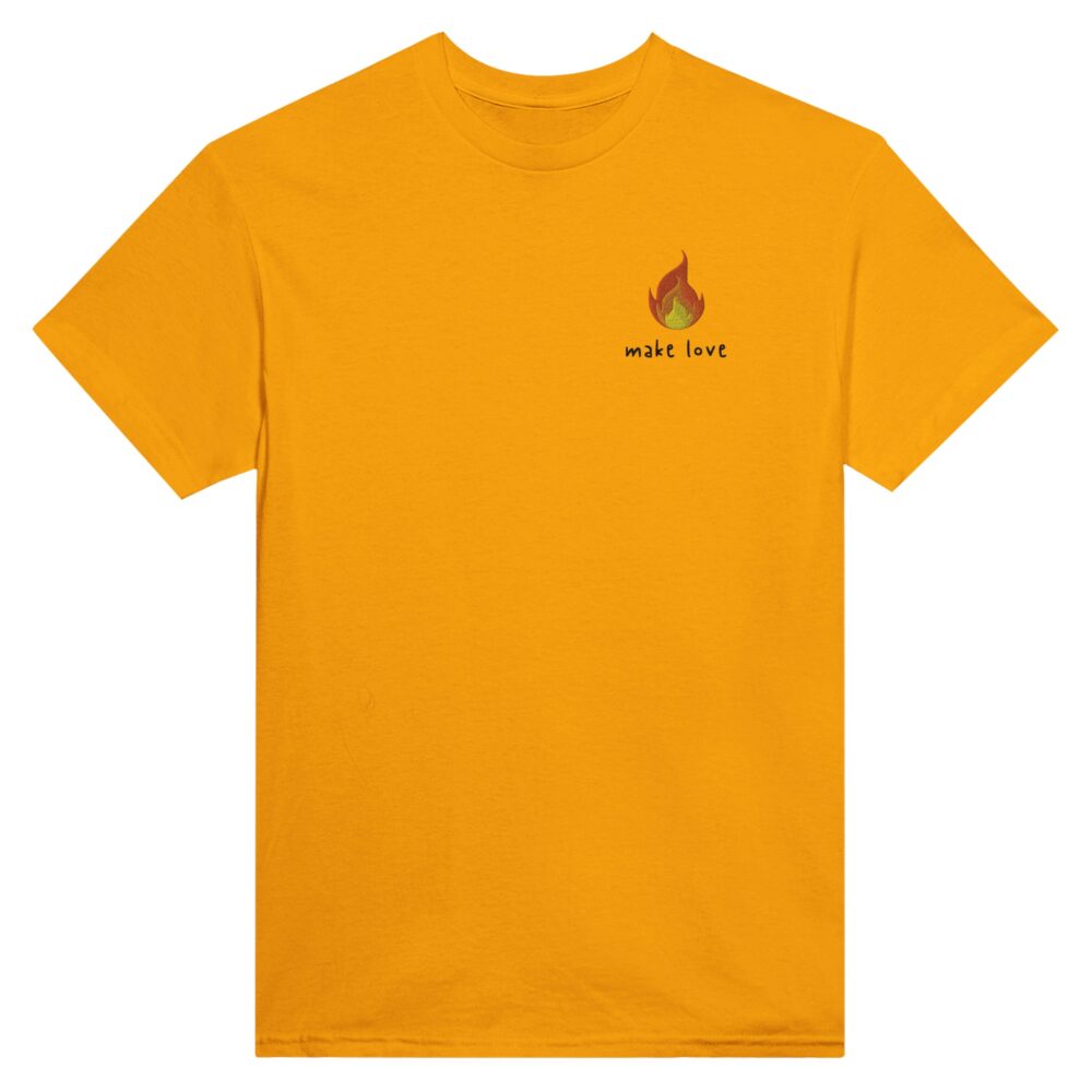 Make Love Embroidered T-shirt. Orange