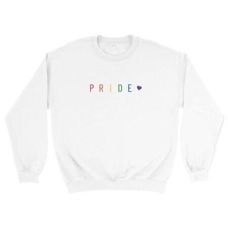 Pride Text And Heart Rainbow Sweatshirt. White