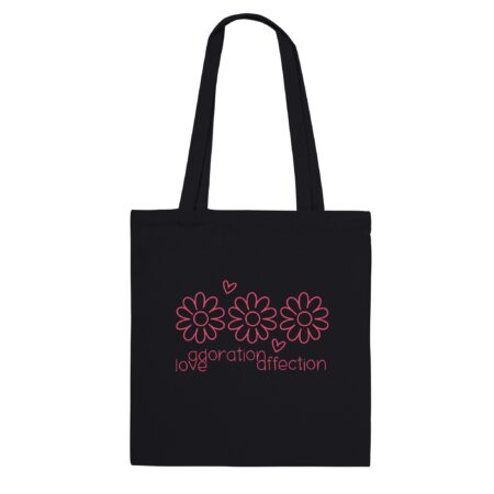 Love Clarity Message Tote Bag: Love, Adoration, Affection. Black