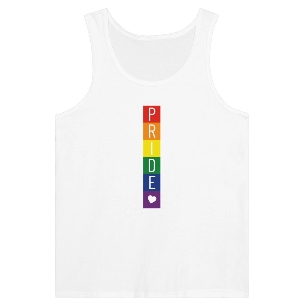Rainbow Blocks Pride & Heart Tank Top. White