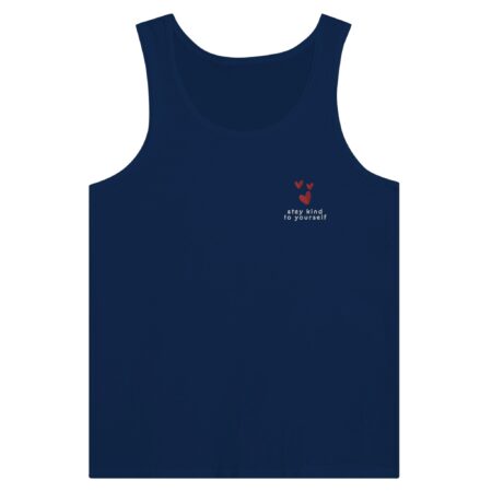 Stay Kind To Yourself Embroidered Tank Top. Navy