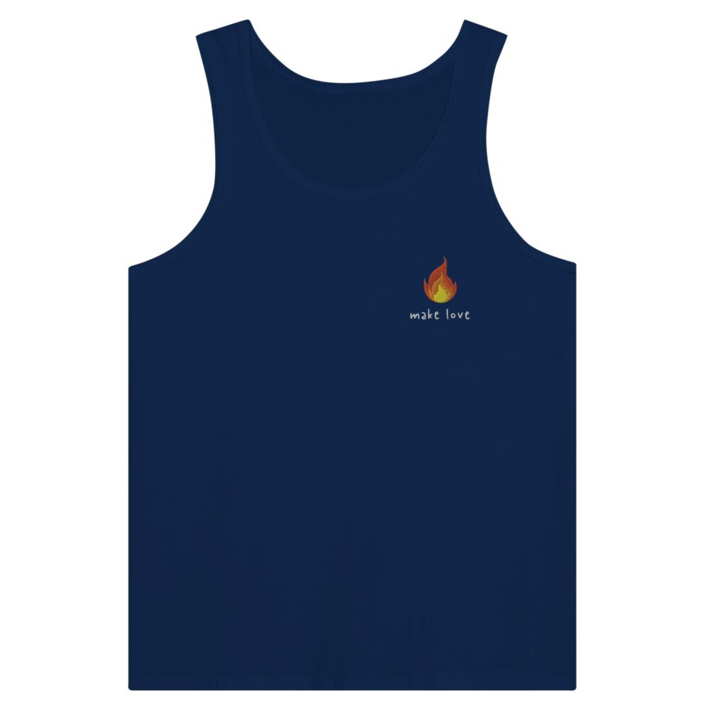 Make Love Embroidered Tank Top. Navy