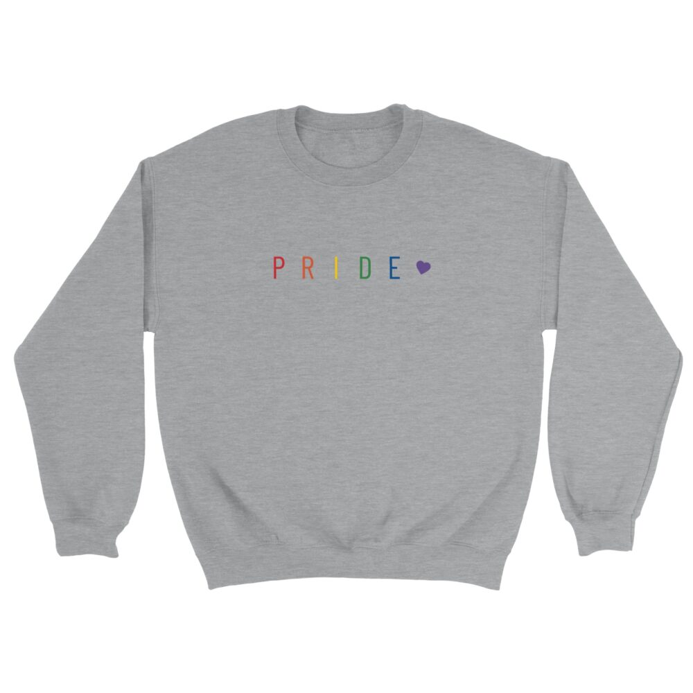 Pride Text And Heart Rainbow Sweatshirt. Grey