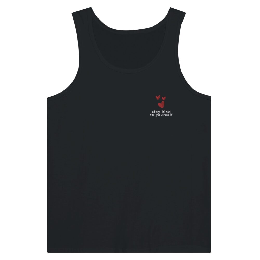 Stay Kind To Yourself Embroidered Tank Top. Black