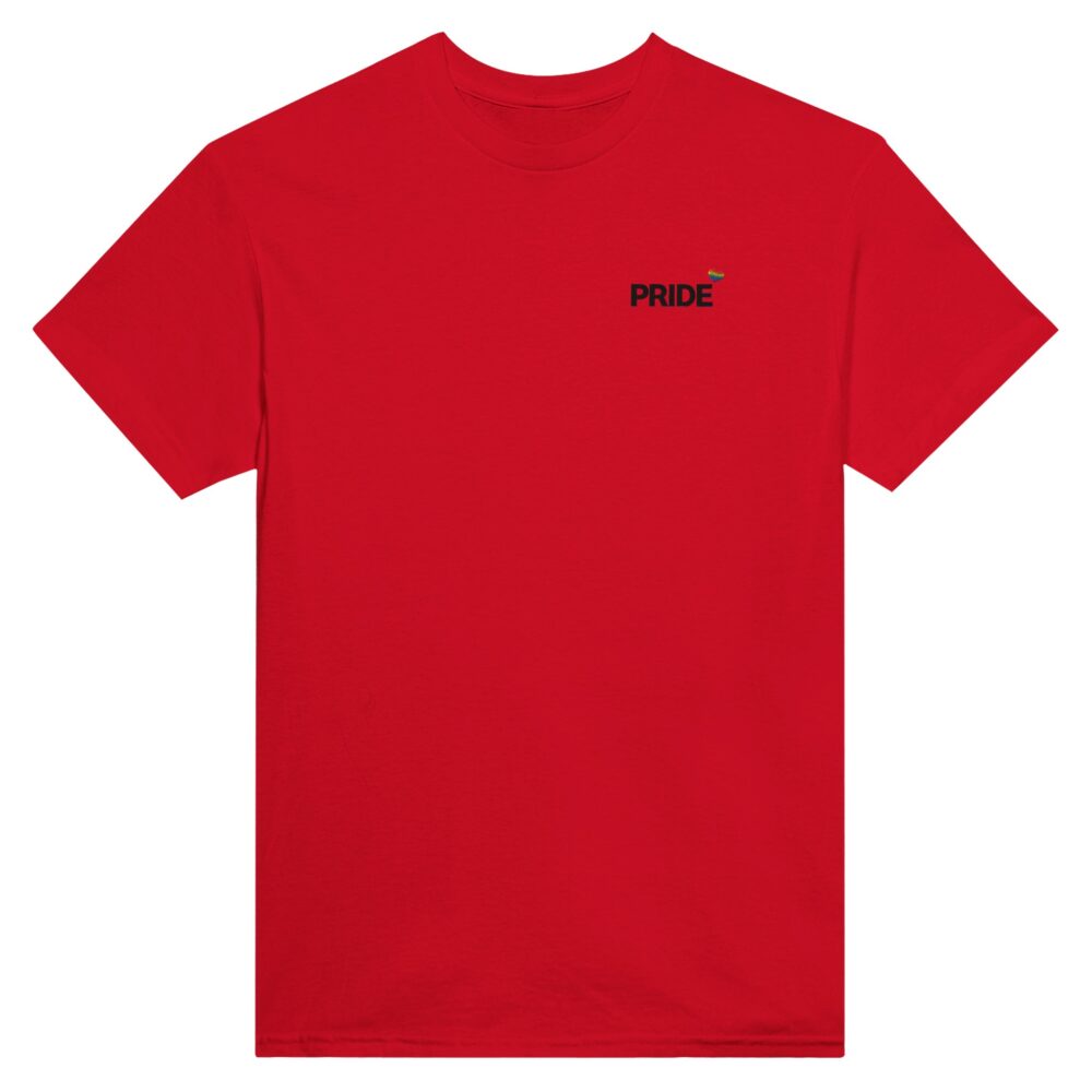 Black-on-Black Pride Text Embroidered Tee. Red