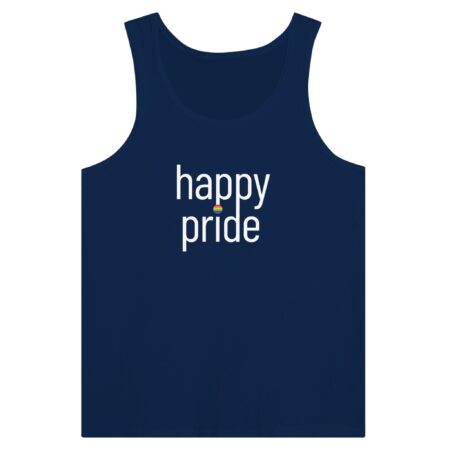 Happy Pride Slogan Tank Top. Navy