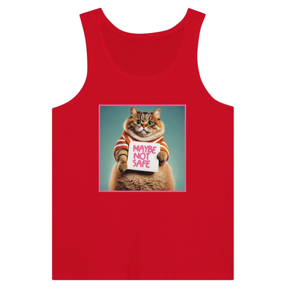 Funny Cat Tank Top: Maybe Not Safe Red