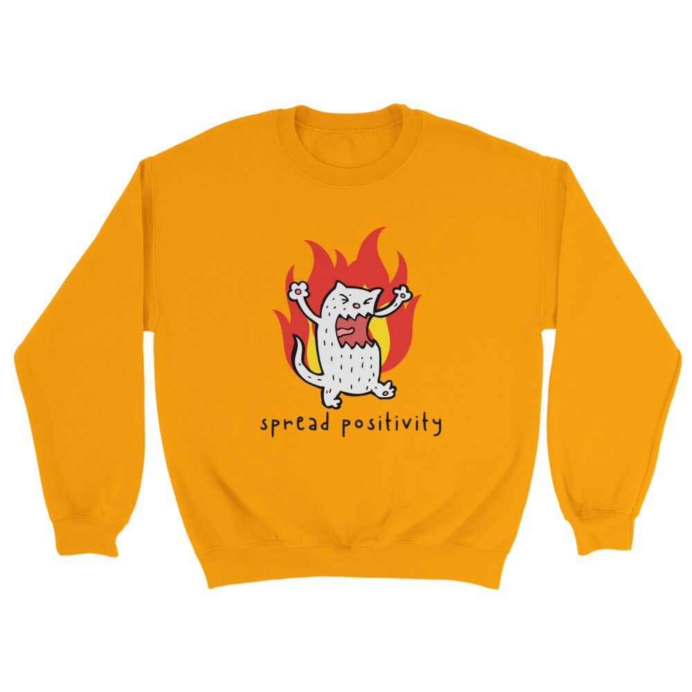Spread Positivity Angry Cat Sweatshirt. Yellow