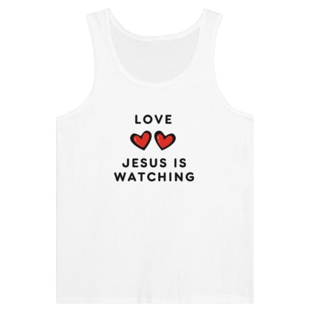 Jesus Is Watching Love Tank Top. White