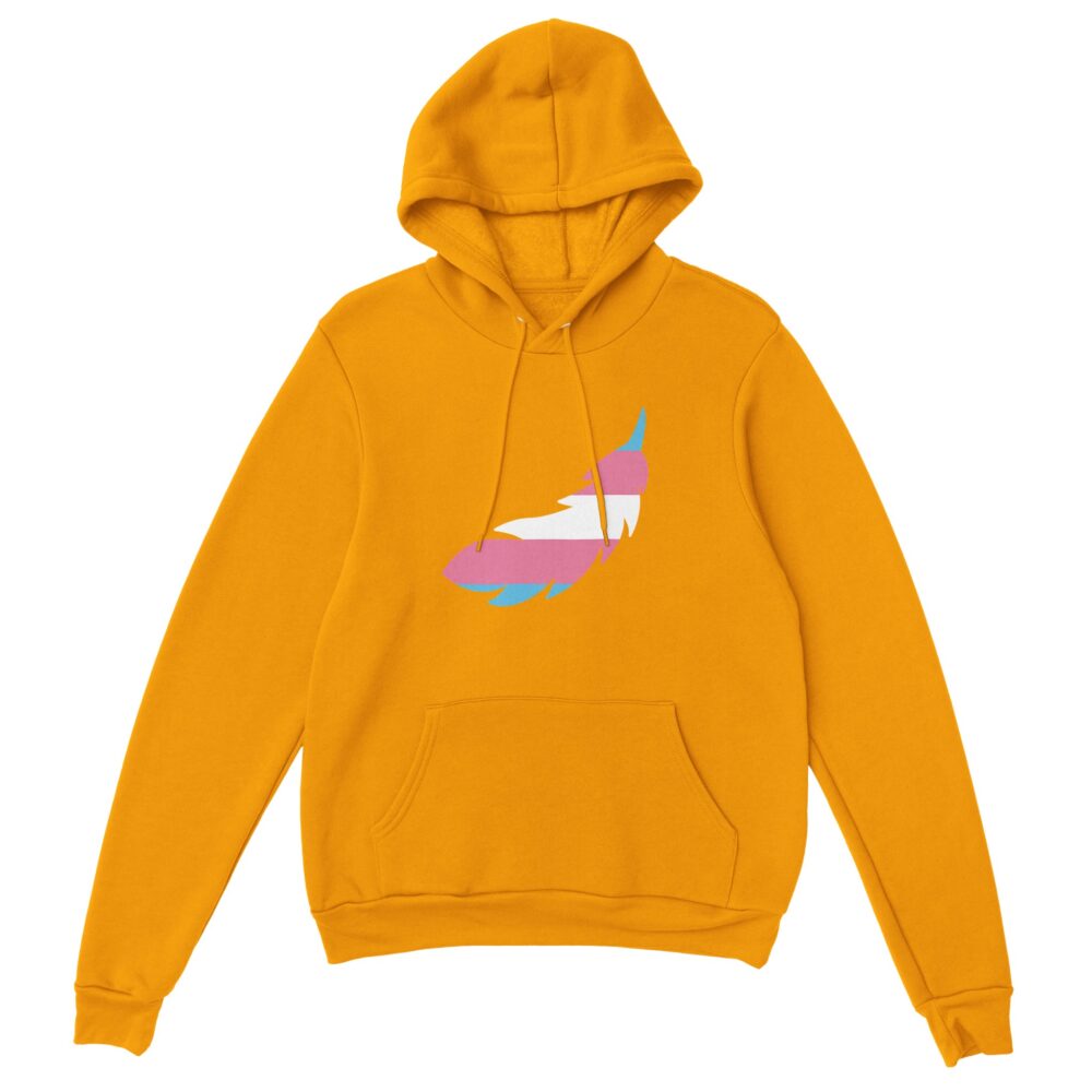 Trans Pride Hoodie A Feather Print. Yellow