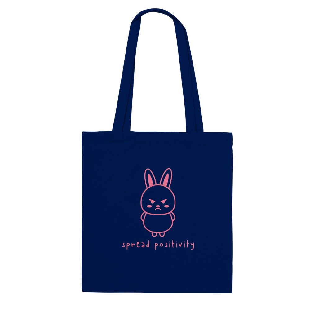 Spread Positivity Angry Bunny Tote Bag. Navy