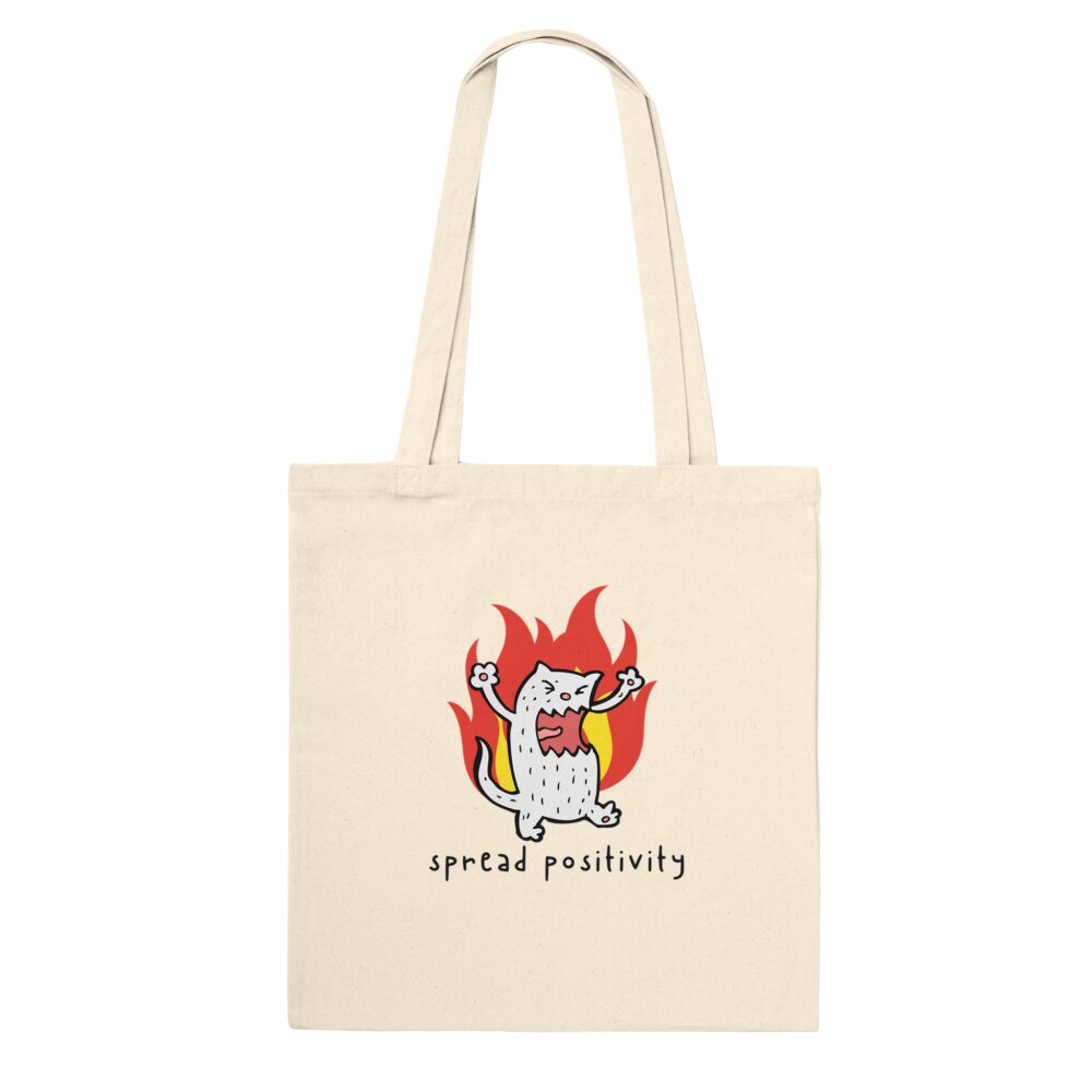 Spread Positivity Angry Cat Tote Bag. Natural