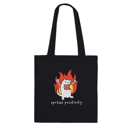 Spread Positivity Angry Cat Tote Bag. Black