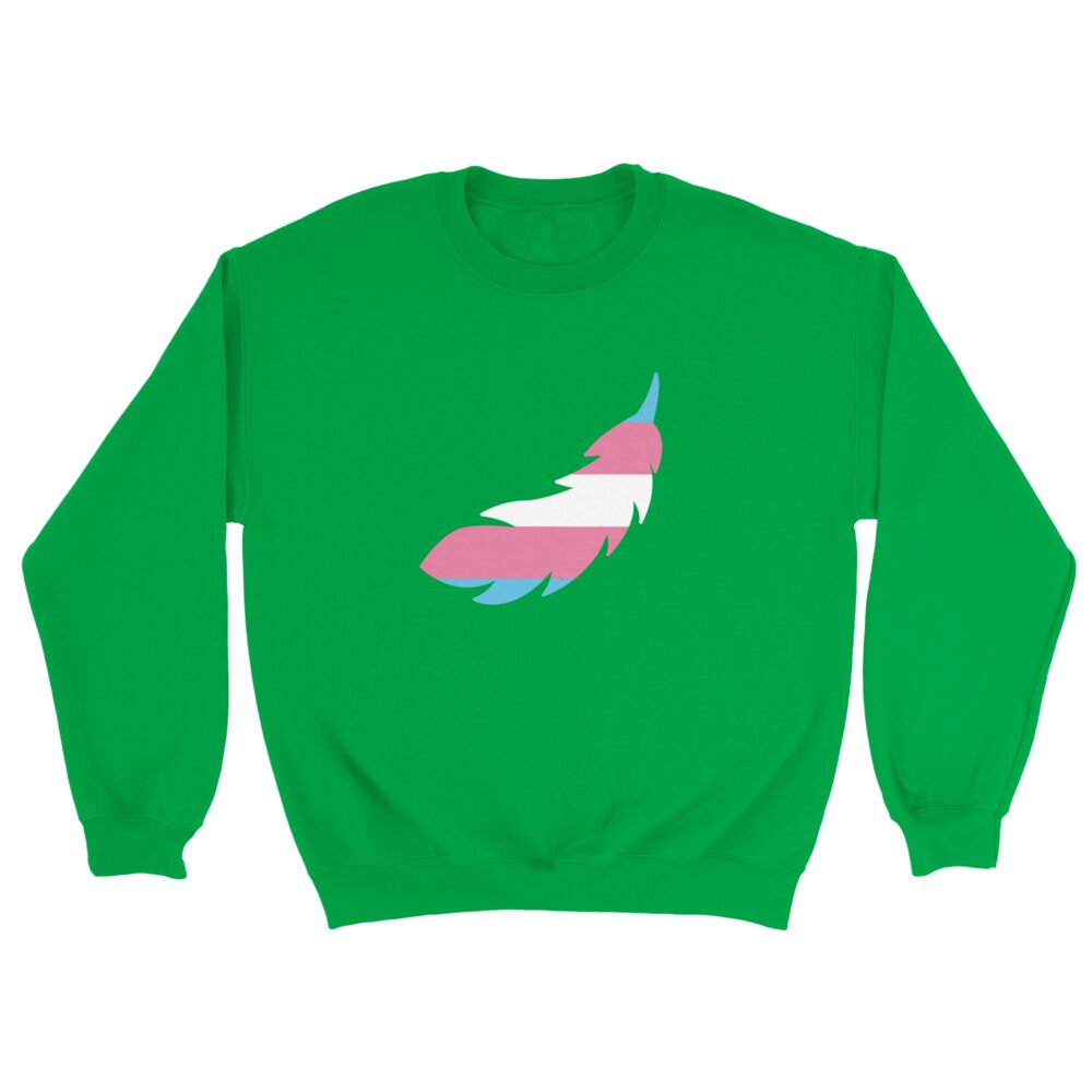 Trans Pride Sweatshirt, A Feather Print Unisex, Green