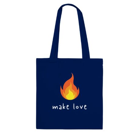 Make Love Tote Bag with Flame Print. Navy