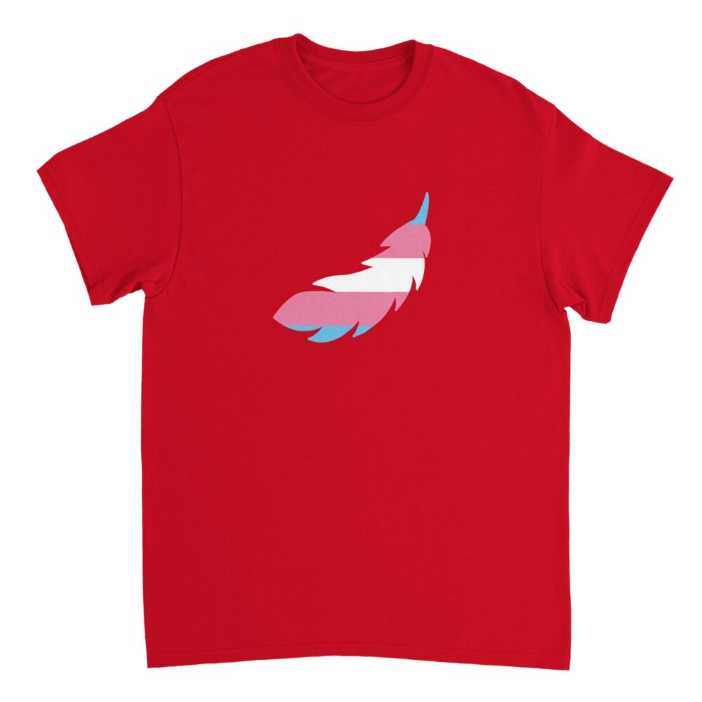 Trans Pride T-shirt with A Feather Print. Red