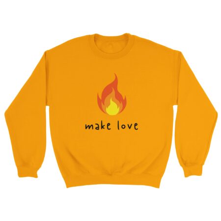 Make Love Sweatshirt with Flame Print. Yellow
