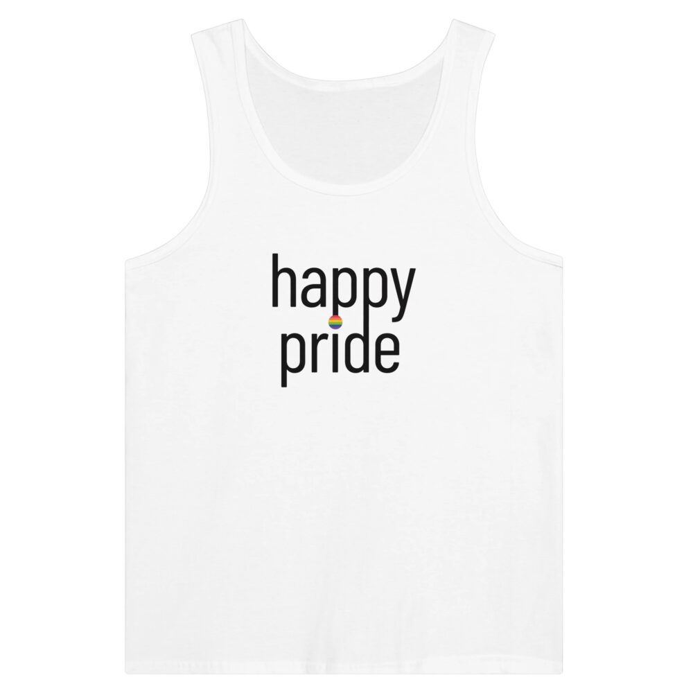 Happy Pride Slogan Tank Top. White