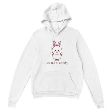 Spread Positivity Angry Bunny Hoodie. White