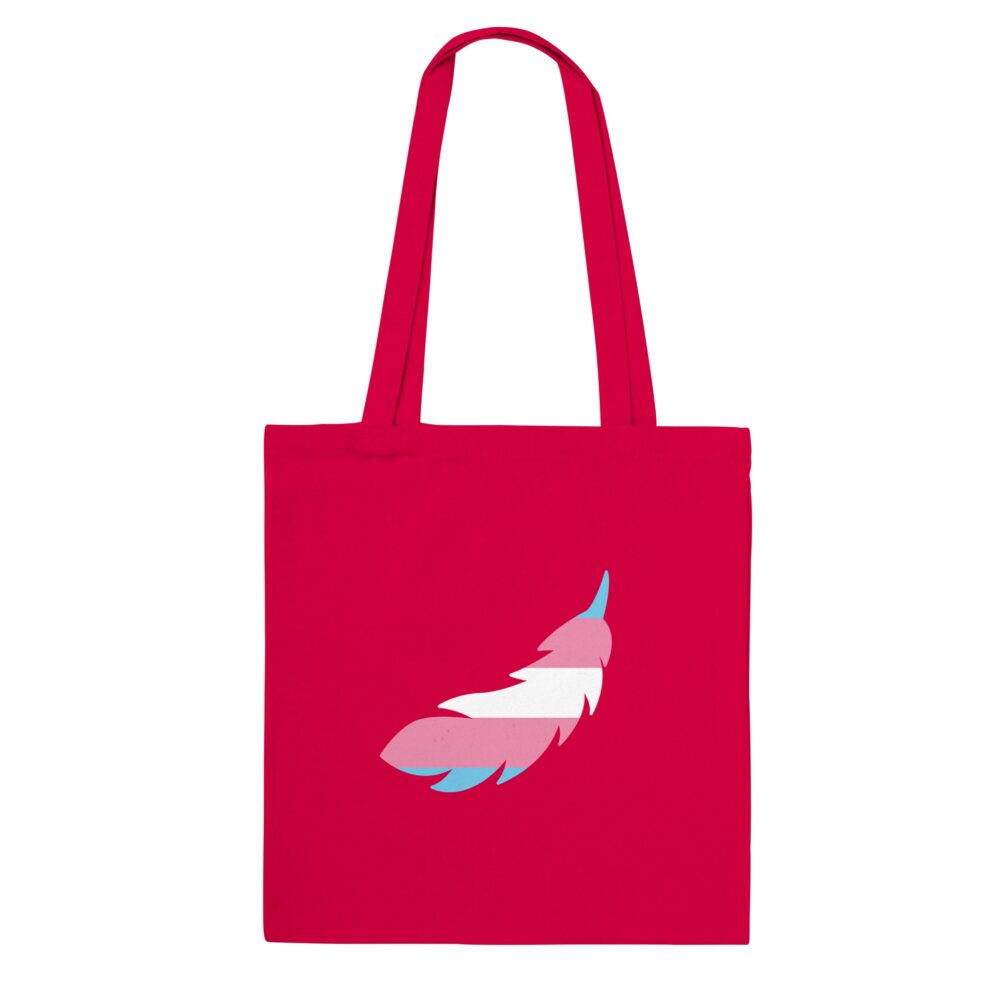 Trans Pride Tote Bag A Feather Print. Red