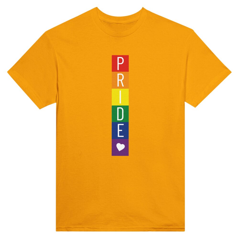 Rainbow Blocks Pride & Heart T-shirt. Yellow