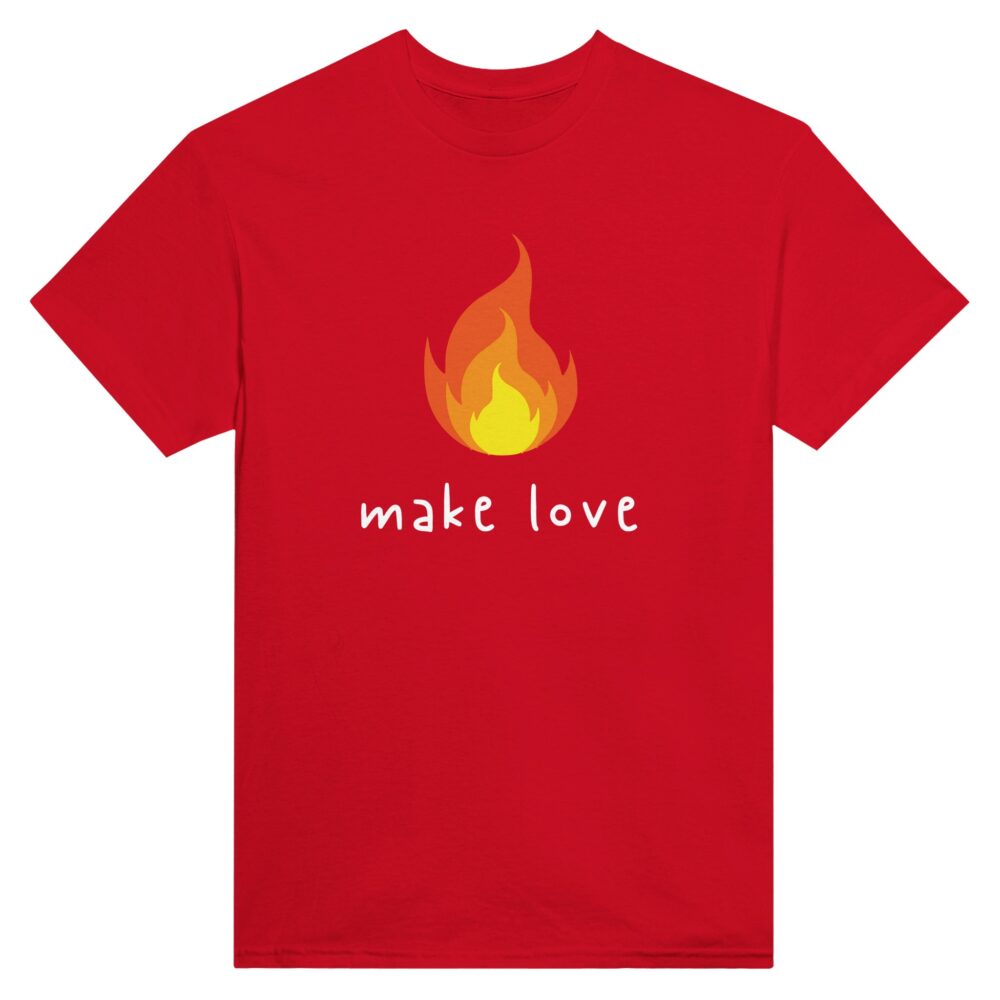 Make Love T-shirt with Flame Print. Red
