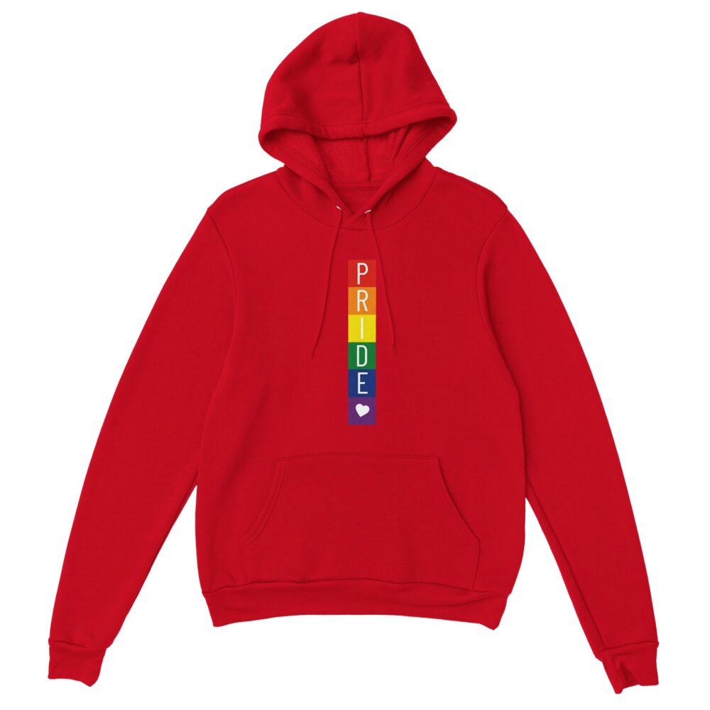 Rainbow Blocks Pride & Heart Hoodie. Red