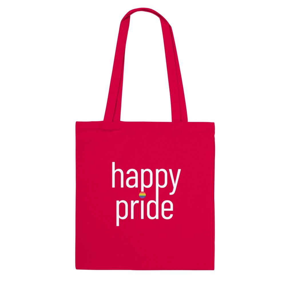 Happy Pride Slogan Tote Bag. Red